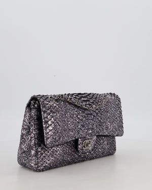 *RARE* Chanel Medium Double Flap Bag in Metallic Silver Python Leather with Gunmetal Hardware