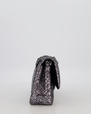 *RARE* Chanel Medium Double Flap Bag in Metallic Silver Python Leather with Gunmetal Hardware