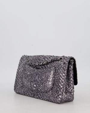*RARE* Chanel Medium Double Flap Bag in Metallic Silver Python Leather with Gunmetal Hardware