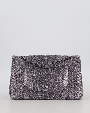 *RARE* Chanel Medium Double Flap Bag in Metallic Silver Python Leather with Gunmetal Hardware