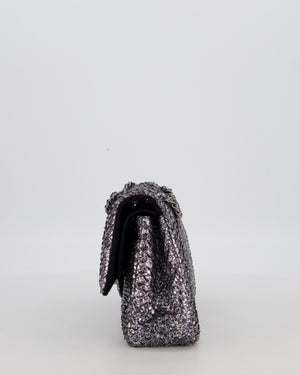 *RARE* Chanel Medium Double Flap Bag in Metallic Silver Python Leather with Gunmetal Hardware