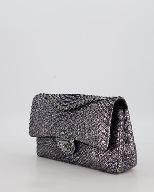 *RARE* Chanel Medium Double Flap Bag in Metallic Silver Python Leather with Gunmetal Hardware