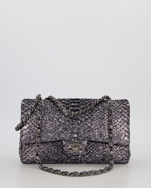 *RARE* Chanel Medium Double Flap Bag in Metallic Silver Python Leather with Gunmetal Hardware