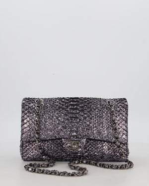 *RARE* Chanel Medium Double Flap Bag in Metallic Silver Python Leather with Gunmetal Hardware