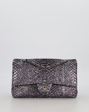 *RARE* Chanel Medium Double Flap Bag in Metallic Silver Python Leather with Gunmetal Hardware