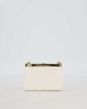 *HOT* Chanel White 2023 Métiers d'art Quilted Micro Bag in Lambskin Leather with Champagne Gold Hardware & Pearl CC Details
