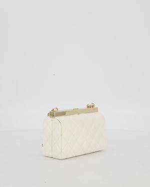 *HOT* Chanel White 2023 Métiers d'art Quilted Micro Bag in Lambskin Leather with Champagne Gold Hardware & Pearl CC Details