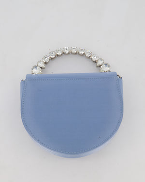 L'alingi Mini Lily in Light Blue Satin Clutch Bag with Crystal-Encrusted Handle