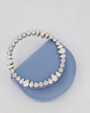 L'alingi Mini Lily in Light Blue Satin Clutch Bag with Crystal-Encrusted Handle