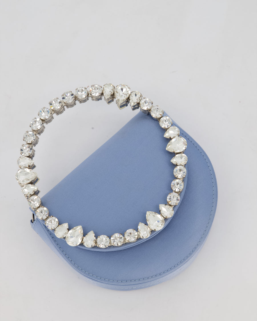 L'alingi Mini Lily in Light Blue Satin Clutch Bag with Crystal-Encrusted Handle