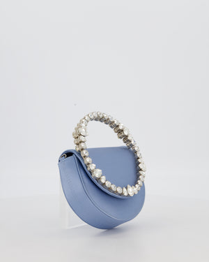 L'alingi Mini Lily in Light Blue Satin Clutch Bag with Crystal-Encrusted Handle