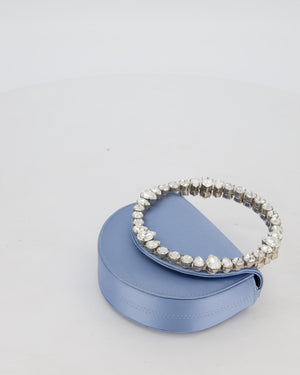 L'alingi Mini Lily in Light Blue Satin Clutch Bag with Crystal-Encrusted Handle