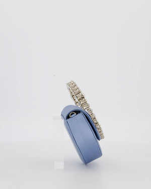 L'alingi Mini Lily in Light Blue Satin Clutch Bag with Crystal-Encrusted Handle