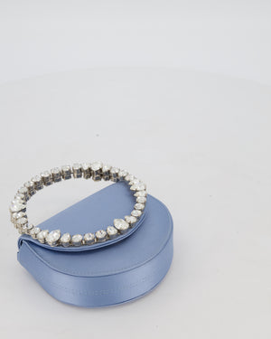 L'alingi Mini Lily in Light Blue Satin Clutch Bag with Crystal-Encrusted Handle