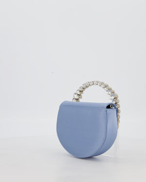 L'alingi Mini Lily in Light Blue Satin Clutch Bag with Crystal-Encrusted Handle