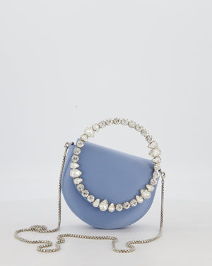 L'alingi Mini Lily in Light Blue Satin Clutch Bag with Crystal-Encrusted Handle
