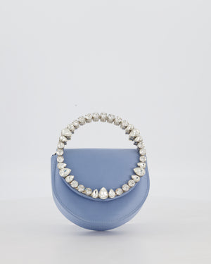 L'alingi Mini Lily in Light Blue Satin Clutch Bag with Crystal-Encrusted Handle