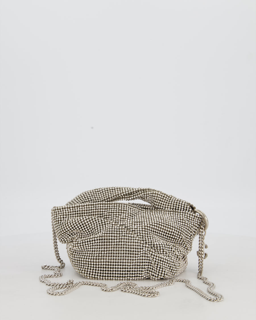 Jimmy Choo Bonny Silver Crystal Embellished Satin Shoulder Bag with Silver