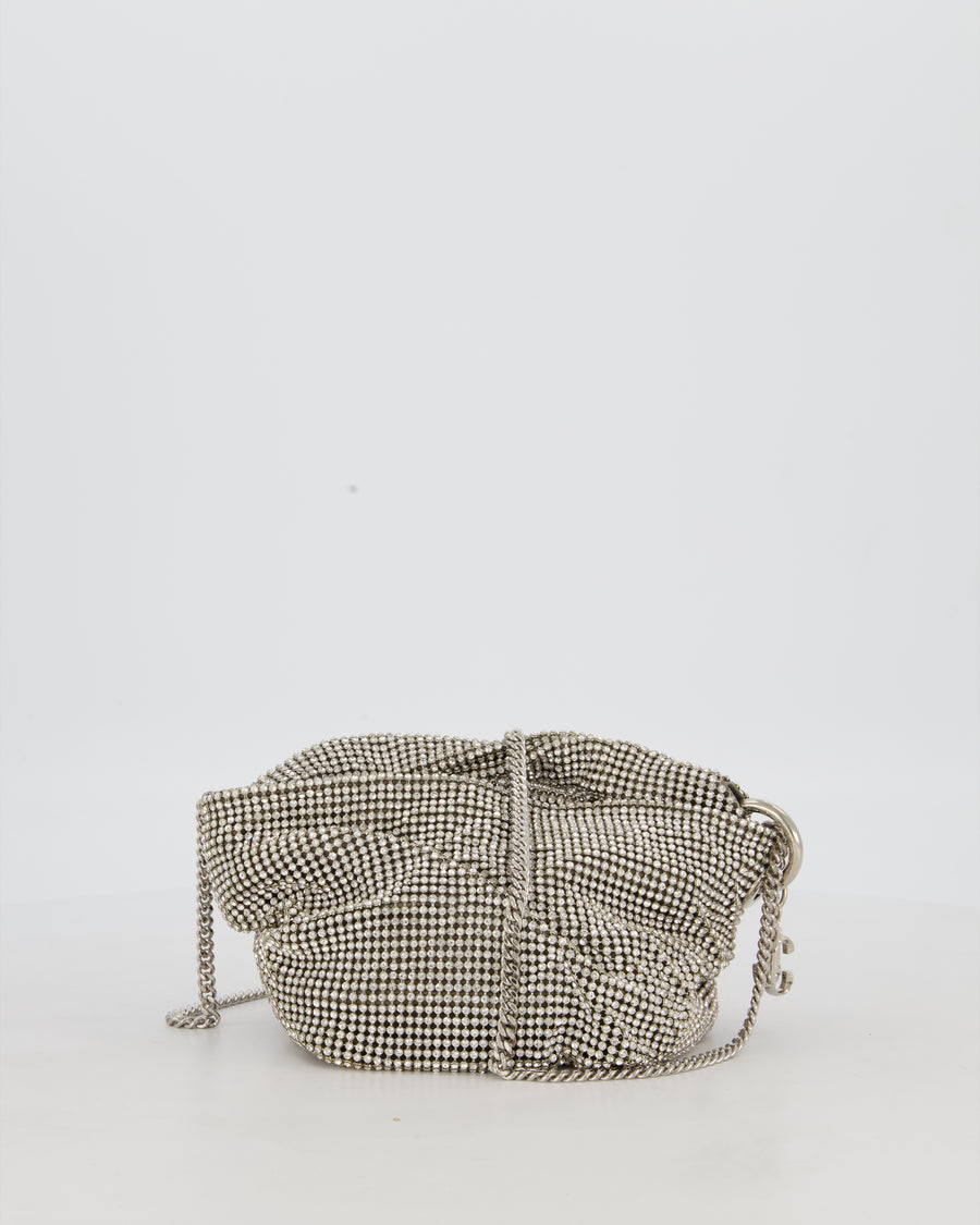 Jimmy Choo Bonny Silver Crystal Embellished Satin Shoulder Bag with Silver