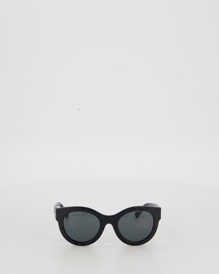 Chanel Black Rhinestone Quilted Sunglasses with Diamante CC Detail