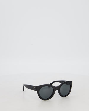 Chanel Black Rhinestone Quilted Sunglasses with Diamante CC Detail