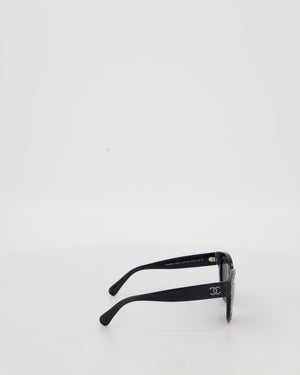 Chanel Black Rhinestone Quilted Sunglasses with Diamante CC Detail