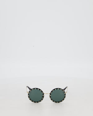 Valentino Black Round Studded Diamante Sunglasses