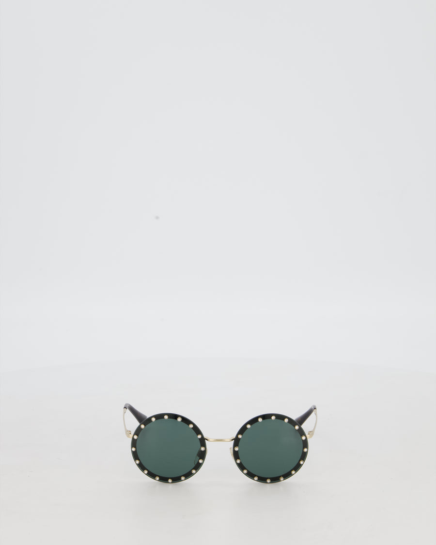 Valentino Black Round Studded Diamante Sunglasses