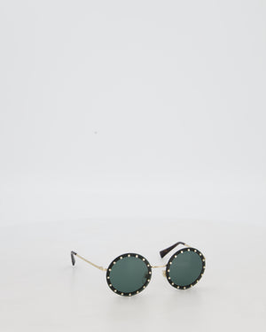 Valentino Black Round Studded Diamante Sunglasses