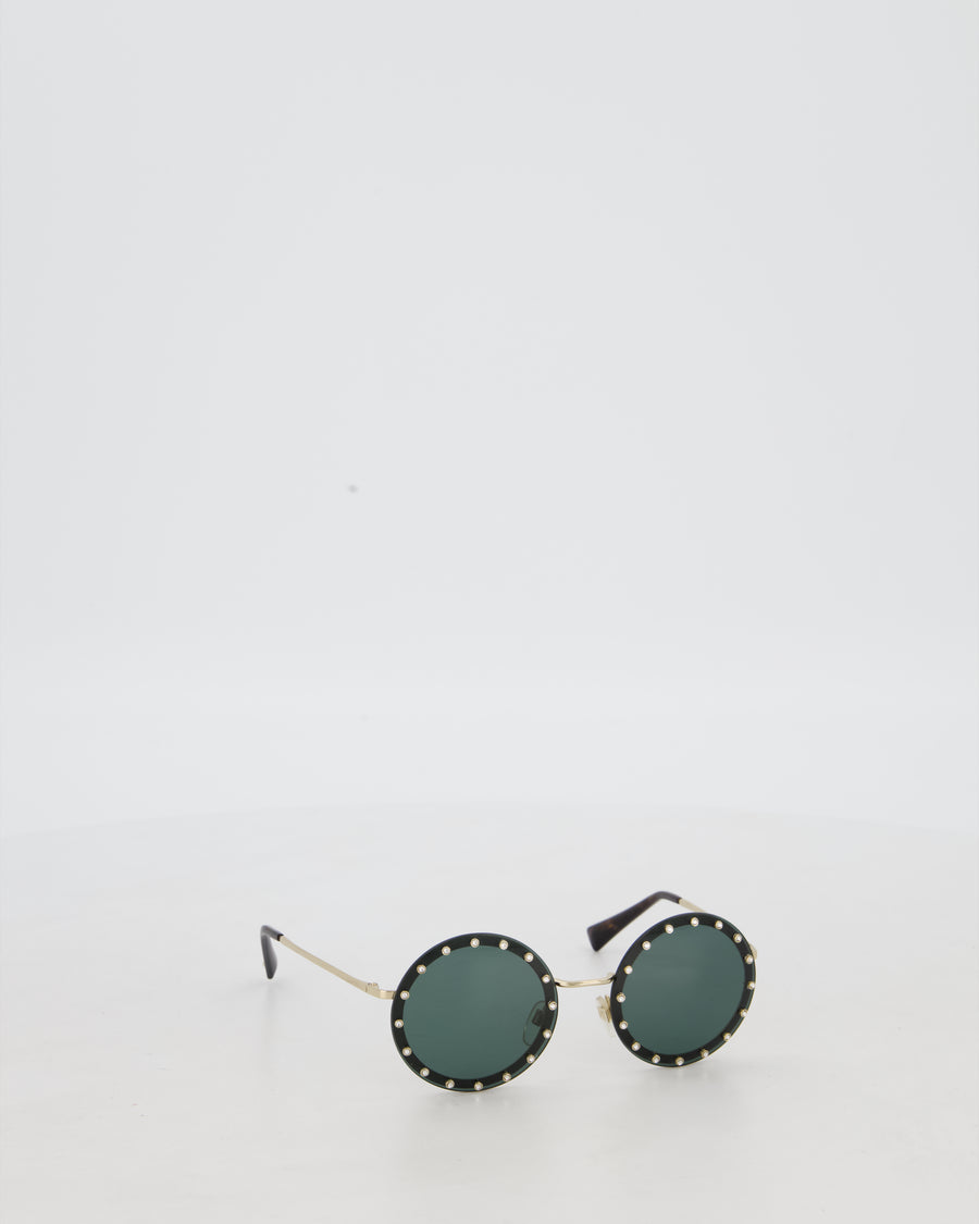 Valentino Black Round Studded Diamante Sunglasses