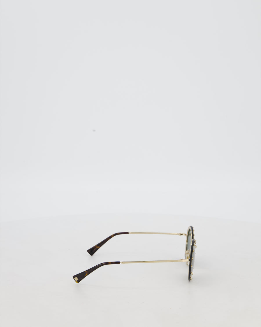 Valentino Black Round Studded Diamante Sunglasses