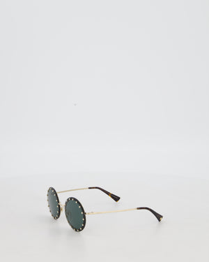Valentino Black Round Studded Diamante Sunglasses
