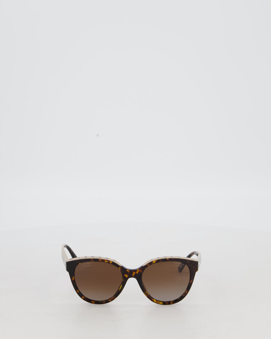 Chanel Brown Tortoiseshell Sunglasses with Logo Trim Detail