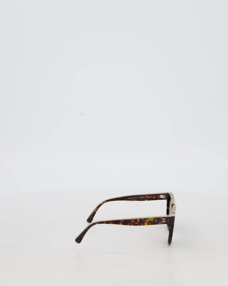 Chanel Brown Tortoiseshell Sunglasses with Logo Trim Detail