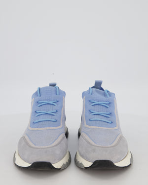 Hermès Sky Blue & White Knit Fabric Addict Trainers Size EU 39.5