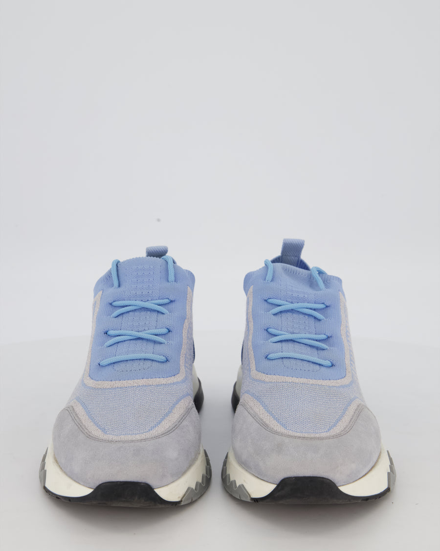 Hermès Sky Blue & White Knit Fabric Addict Trainers Size EU 39.5