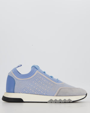 Hermès Sky Blue & White Knit Fabric Addict Trainers Size EU 39.5