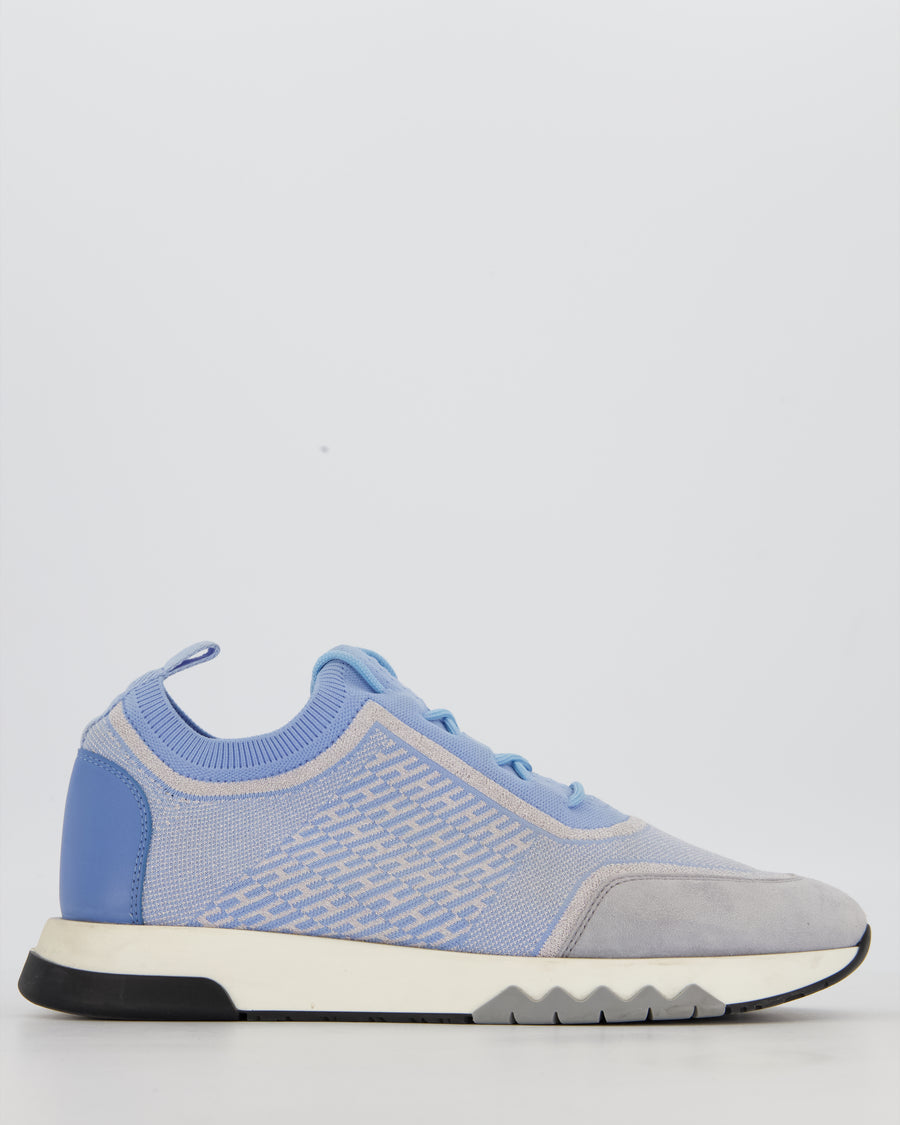 Hermès Sky Blue & White Knit Fabric Addict Trainers Size EU 39.5