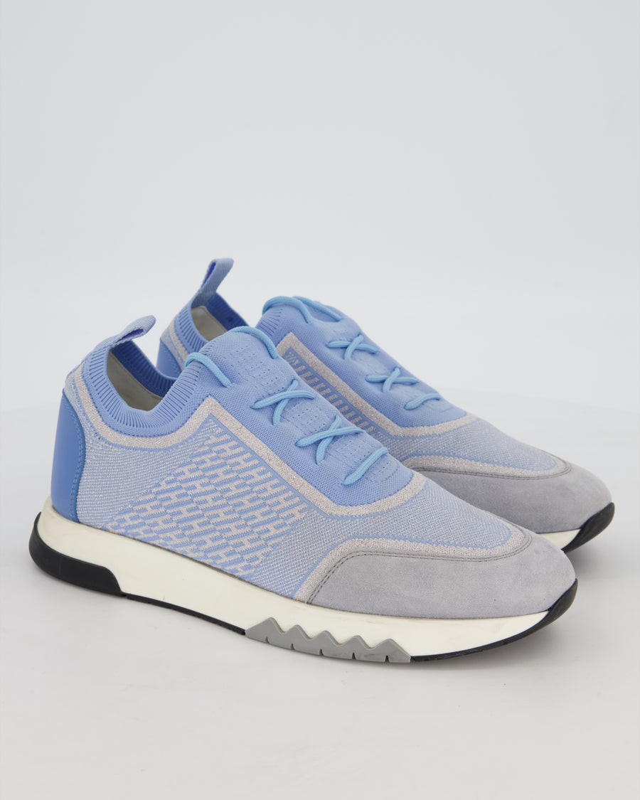 Hermès Sky Blue & White Knit Fabric Addict Trainers Size EU 39.5