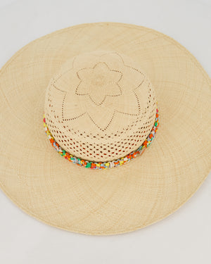 Hermès Panama Hat in Natural and Amazone Pop Silk Size 56cm