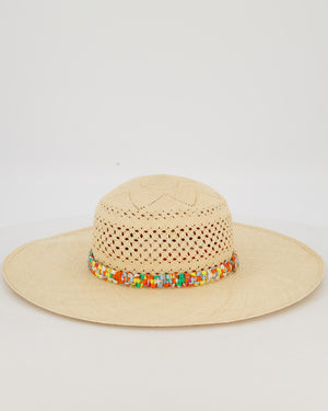 Hermès Panama Hat in Natural and Amazone Pop Silk Size 56cm