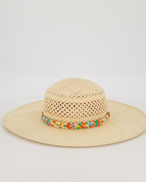 Hermès Panama Hat in Natural and Amazone Pop Silk Size 56cm