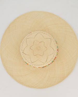 Hermès Panama Hat in Natural and Amazone Pop Silk Size 56cm