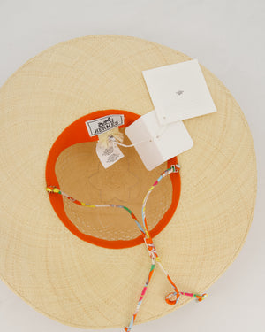 Hermès Panama Hat in Natural and Amazone Pop Silk Size 56cm