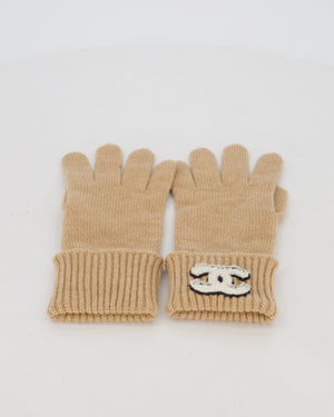 Chanel Caramel Brown Cashmere Scarf and Gloves Set with CC Logo