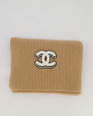 Chanel Caramel Brown Cashmere Scarf and Gloves Set with CC Logo