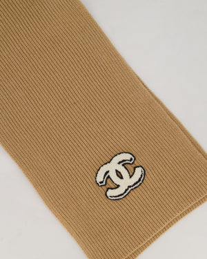 Chanel Caramel Brown Cashmere Scarf and Gloves Set with CC Logo