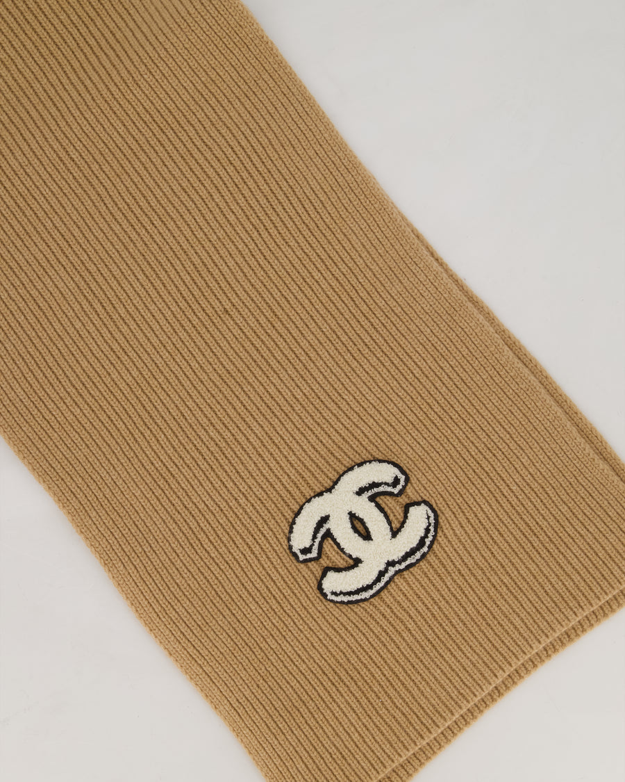 Chanel Caramel Brown Cashmere Scarf and Gloves Set with CC Logo