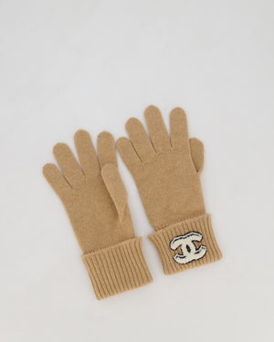 Chanel Caramel Brown Cashmere Scarf and Gloves Set with CC Logo