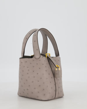 *HOT* Hermès Micro Picotin Lock Bag in Gris Mouette Ostrich Leather with Gold Hardware